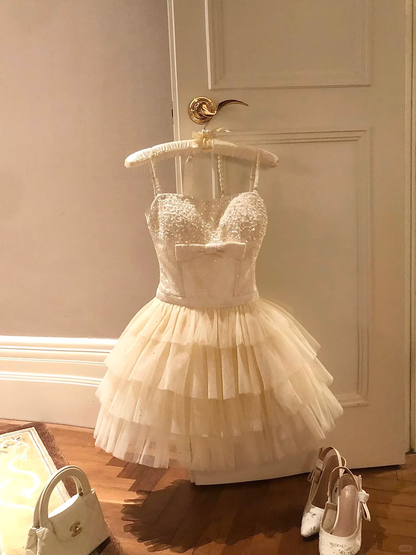 Cute 15th A Line Spaghetti Straps Tulle Sequin Short Homecoming Dress,Summer Birthday Dress GG3720