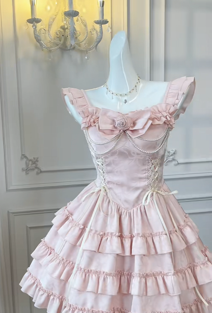 Cute Ball Gown Square Satin Tiered Short Homecoming Dress,Summer 16th Birthday Dress GG3731