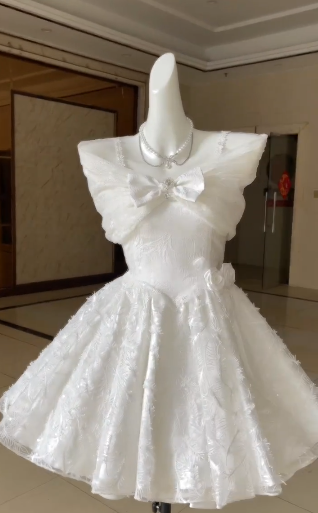 Unique A Line Sapghetti Straps White Lace Bow Short Homecoming Dress,Summer Birthday Dress GG3749