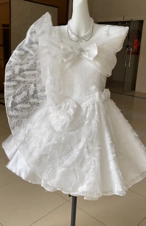 Unique A Line Sapghetti Straps White Lace Bow Short Homecoming Dress,Summer Birthday Dress GG3749