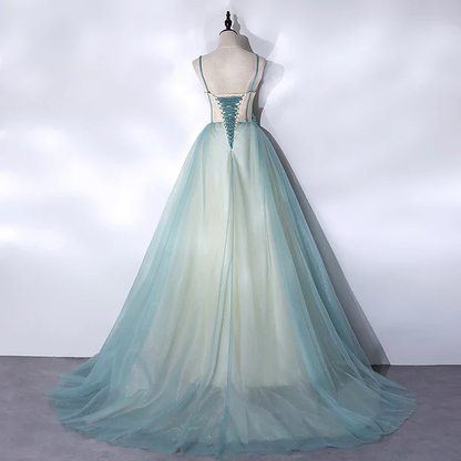 Elegant A Line Strapless Tulle Flower Long Prom Dress,Evening Dress GG375
