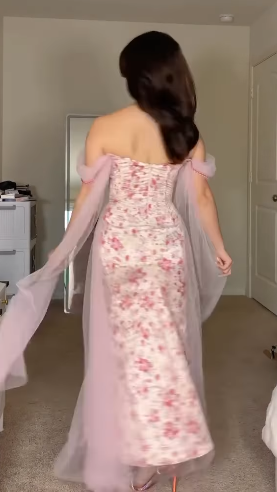 Pretty Mermaid Off The Shoulder Satin Tulle Floral Printed Long Prom Dress,Party Dress,Evening Dress GG3775