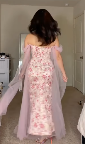 Pretty Mermaid Off The Shoulder Satin Tulle Floral Printed Long Prom Dress,Party Dress,Evening Dress GG3775