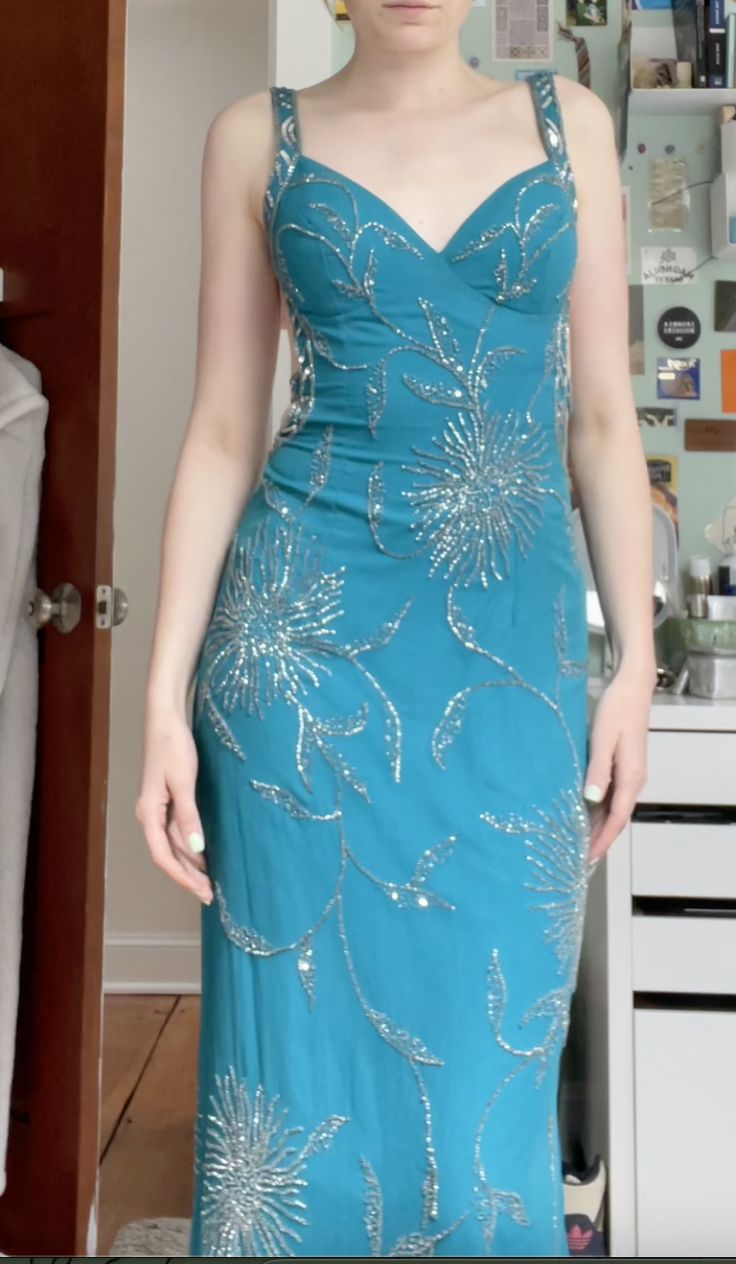 Elegant Mermaid Spaghetti Straps Turquoise Satin Sequin Long Prom Dress,Party Dress,Evening Dress GG3776