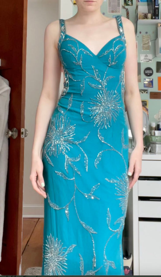 Elegant Mermaid Spaghetti Straps Turquoise Satin Sequin Long Prom Dress,Party Dress,Evening Dress GG3776