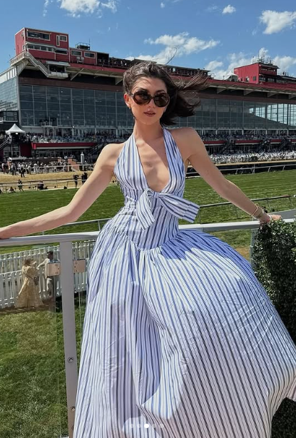 Unique A Line Halter Stripe Satin Long Prom Dress,Party Dress,Evening Dress GG3778