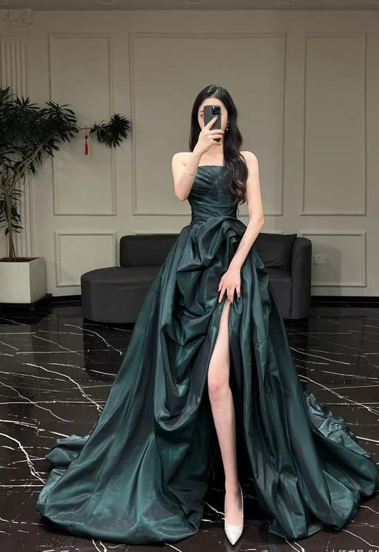 Chic A Line Strapless Satin Slit Long Prom Dress,Party Dress,Evening Dress GG3780