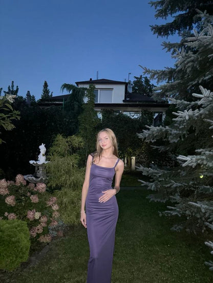 Simple Purple Mermaid Spaghetti Straps Satin Long Prom Dress,Party Dress,Evening Dress GG3784