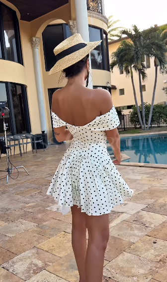 Sweet 20th A Line Off The Shoulder Satin Polka Dots Short Homecoming Dress,Summer Birthday Dress GG3789