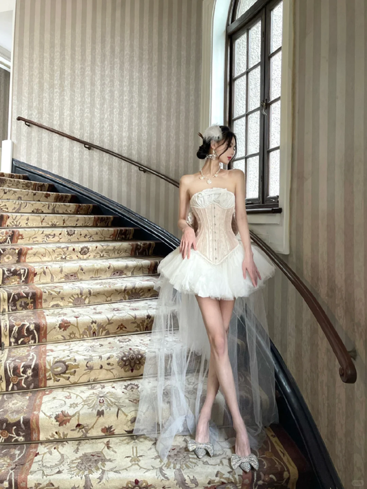 Cute 17th Ball Gown Strapless Satin Tulle Short Homecoming Dress,Summer Birthday Dress GG3794