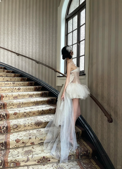 Cute 17th Ball Gown Strapless Satin Tulle Short Homecoming Dress,Summer Birthday Dress GG3794