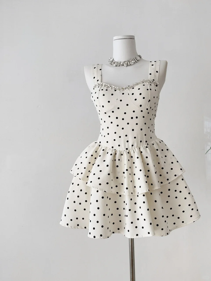 Pretty A Line Sweetheart Satin Polka Dots Tiered Short Homecoming Dress,Summer 18th Birthday Dress GG3796