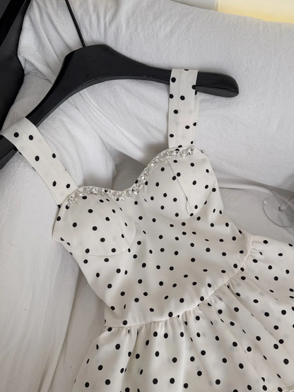 Pretty A Line Sweetheart Satin Polka Dots Tiered Short Homecoming Dress,Summer 18th Birthday Dress GG3796