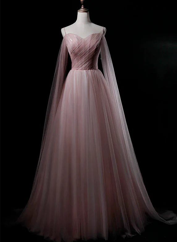 Elegant A Line Pink Sweetheart Tulle Long Prom Dress,Evening Dress GG380