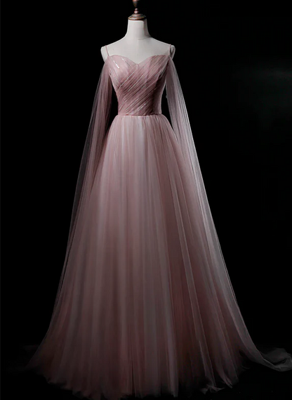 Elegant A Line Pink Sweetheart Tulle Long Prom Dress,Evening Dress GG380
