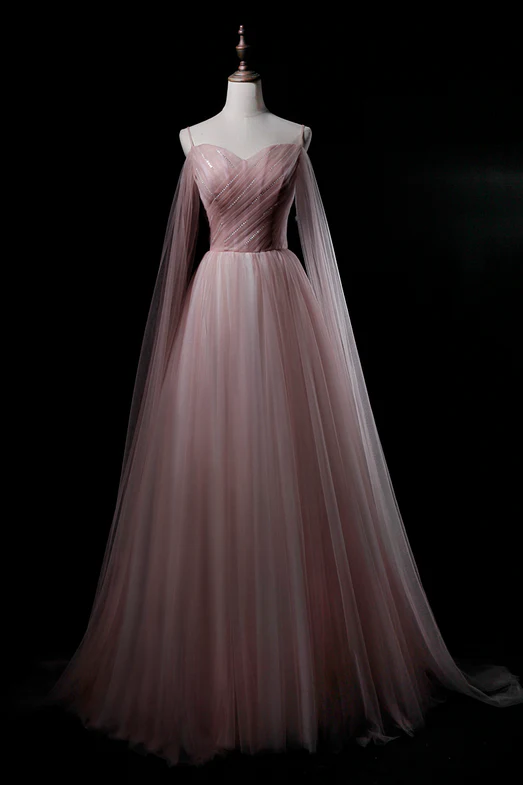 Elegant A Line Pink Sweetheart Tulle Long Prom Dress,Evening Dress GG380
