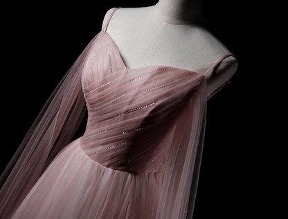 Elegant A Line Pink Sweetheart Tulle Long Prom Dress,Evening Dress GG380
