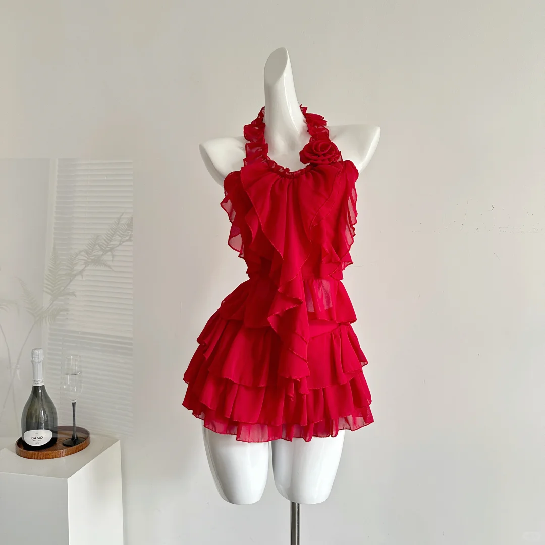 Red A Line Halter Chiffon Short Homecoming Dress,Summer 18th Birthday Dress GG3814