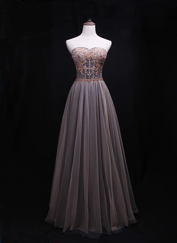 Gorgeous A Line Sweetheart Strapless Beading Tulle Long Prom Dress,Evening Dress GG382