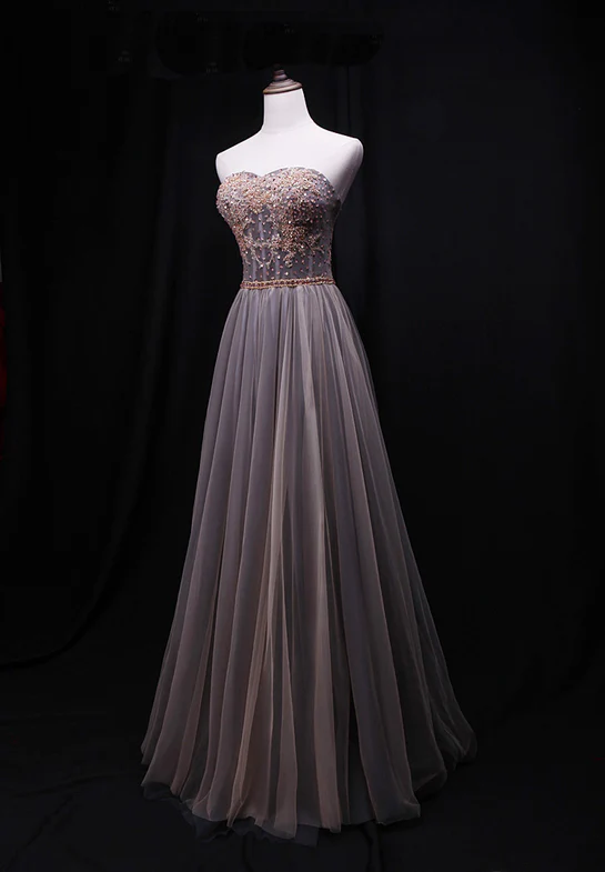 Gorgeous A Line Sweetheart Strapless Beading Tulle Long Prom Dress,Evening Dress GG382