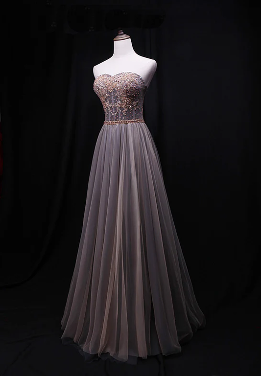Gorgeous A Line Sweetheart Strapless Beading Tulle Long Prom Dress,Evening Dress GG382