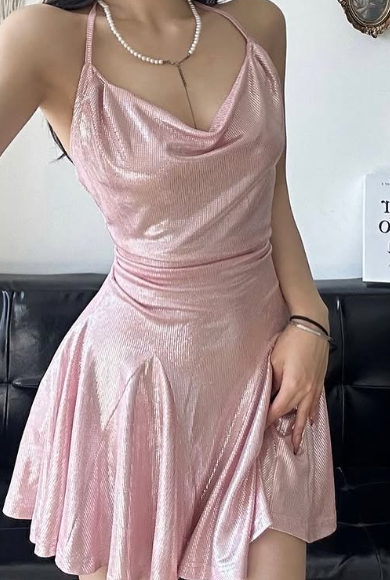 Sweet 17th Pink A Line Halter Satin Backless Short Homecoming Dress,Summer Birthday Dress GG3833