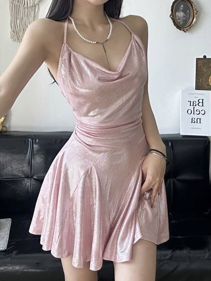 Sweet 17th Pink A Line Halter Satin Backless Short Homecoming Dress,Summer Birthday Dress GG3833