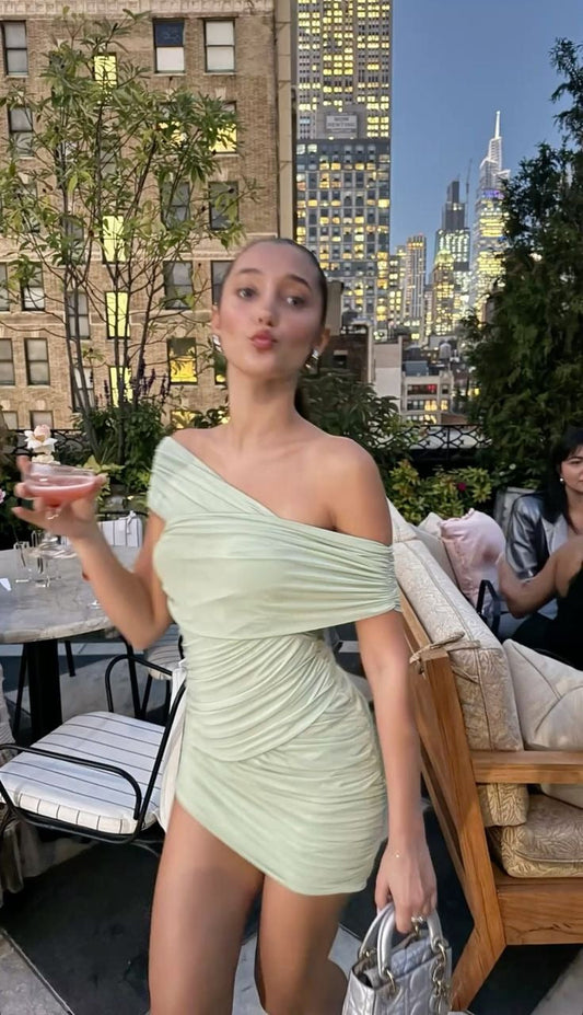 Sexy Mermaid Off The Shoulder Sage Satin Short Homecoming Dress,Summer 20th Birthday Dress GG3836