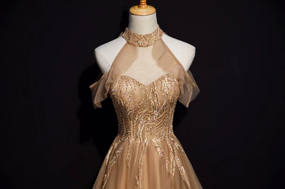 Gorgeous A Line Halter  Beading Tulle Long Prom Dress,Evening Dress GG383