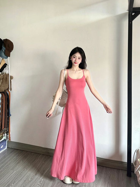 Pretty Bodycon A Line Spaghetti Straps Pink Satin Long Prom Dress,Party Dress,Evening Dress GG3846