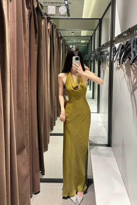 Chic Mermaid Halter Satin Long Prom Dress,Party Dress,Evening Dress GG3847