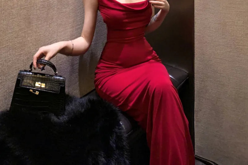 Red Mermaid Square Satin Backless With Bow Long Prom Dress,Party Dress,Evening Dress GG3848