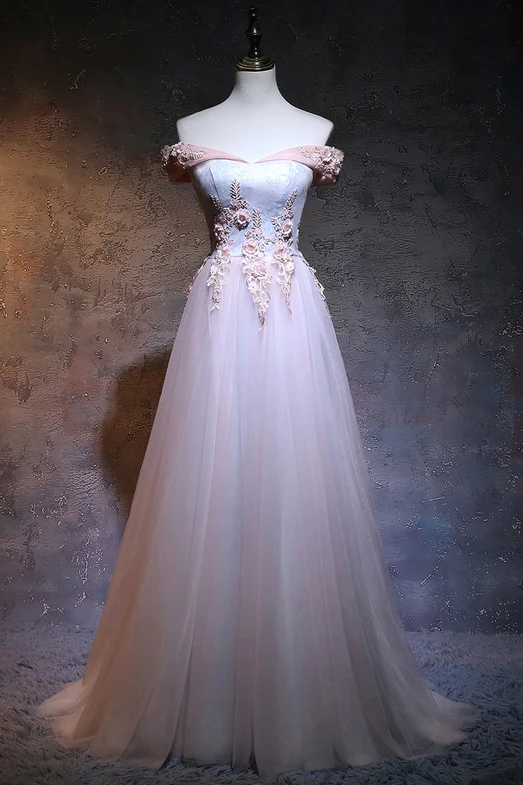 Gorgeous A Line Off The Shoulder Applique Long Prom Dress,Evening Dress GG384