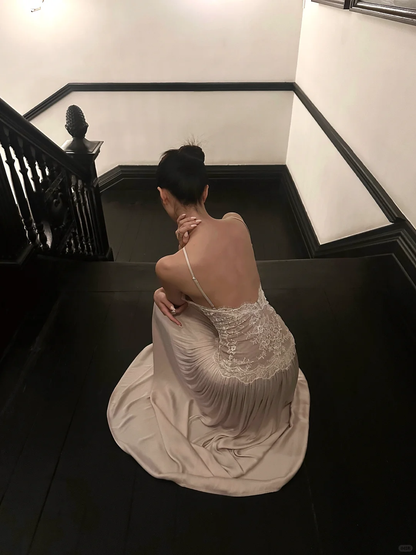 Pretty A Line Halter Satin Lace Backless Long Prom Dress,Party Dress,Evening Dress GG3852