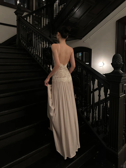 Pretty A Line Halter Satin Lace Backless Long Prom Dress,Party Dress,Evening Dress GG3852