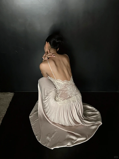 Pretty A Line Halter Satin Lace Backless Long Prom Dress,Party Dress,Evening Dress GG3852