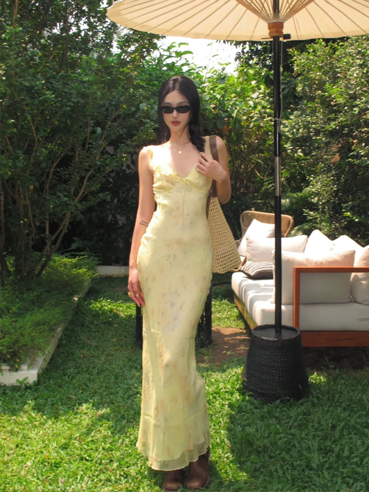 Pastel Yellow Mermaid Spaghetti Straps Chiffon Long Prom Dress,Party Dress,Evening Dress GG3853