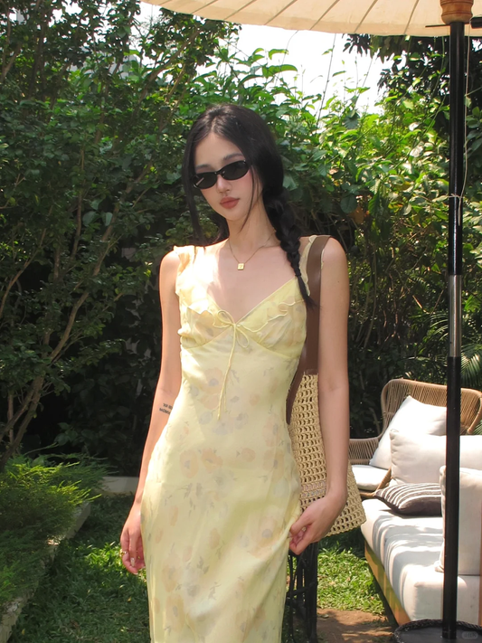 Pastel Yellow Mermaid Spaghetti Straps Chiffon Long Prom Dress,Party Dress,Evening Dress GG3853