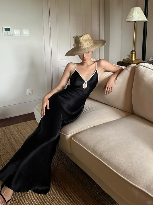 Simple Mermaid Spaghetti Straps Black Satin Backless Long Prom Dress,Party Dress,Evening Dress GG3856