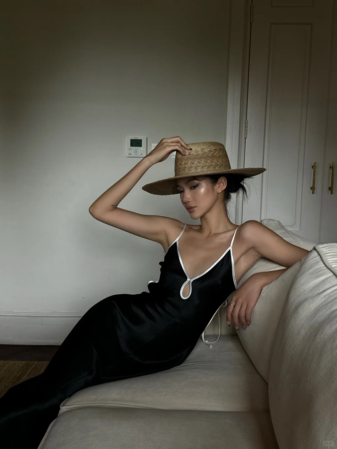 Simple Mermaid Spaghetti Straps Black Satin Backless Long Prom Dress,Party Dress,Evening Dress GG3856