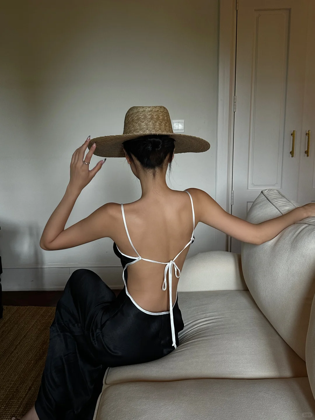 Simple Mermaid Spaghetti Straps Black Satin Backless Long Prom Dress,Party Dress,Evening Dress GG3856