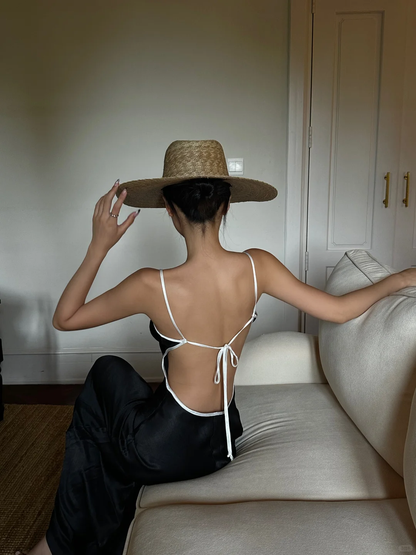 Simple Mermaid Spaghetti Straps Black Satin Backless Long Prom Dress,Party Dress,Evening Dress GG3856