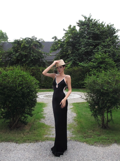 Simple Mermaid Spaghetti Straps Black Satin Backless Long Prom Dress,Party Dress,Evening Dress GG3856