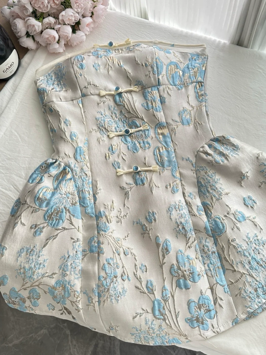 Unique Ball Gown Strapless Satin Printed Short Homecoming Dress,Summer 19th Birthday Dress GG3859