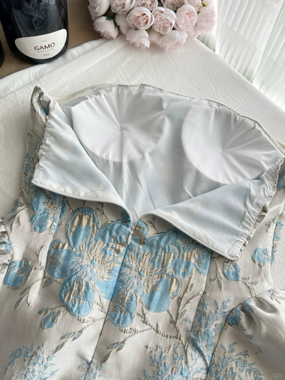 Unique Ball Gown Strapless Satin Printed Short Homecoming Dress,Summer 19th Birthday Dress GG3859