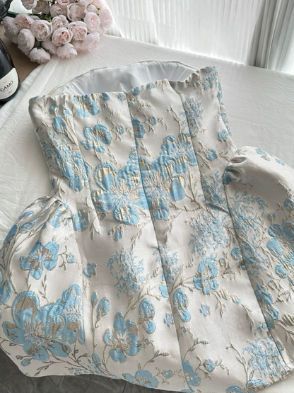 Unique Ball Gown Strapless Satin Printed Short Homecoming Dress,Summer 19th Birthday Dress GG3859