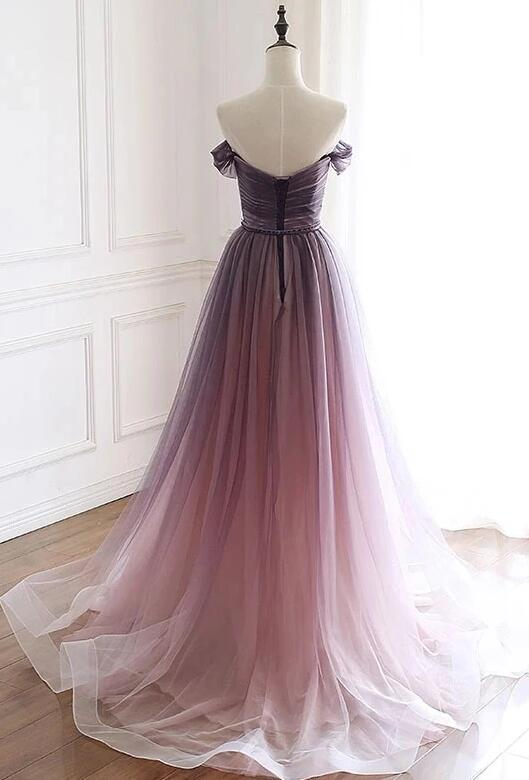 Gorgeous A Line Off The Shoulder Tulle Gradient Long Prom Dress,Evening Dress GG385