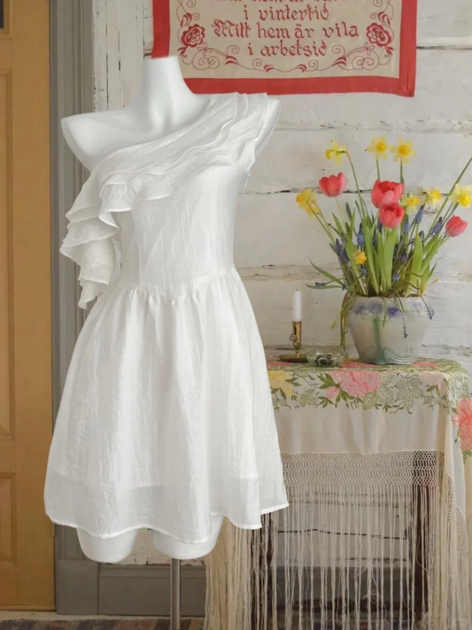 Simple A Line One Shoulder White Satin Short Homecoming Dress,Summer 17th Birthday Dress GG3861