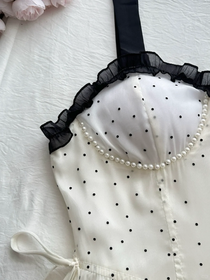 Sweet A Line Spaghetti Straps Satin Chiffon Polka Dots Tiered Long Prom Dress,Party Dress,Evening Dress GG3863