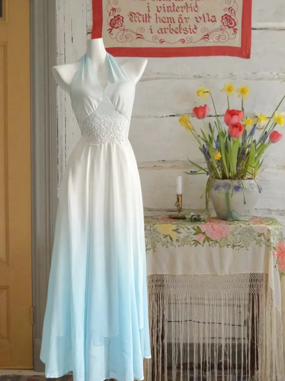 Unique Gradient A Line Halter Chiffon Lace Long Prom Dress,Party Dress,Evening Dress GG3864